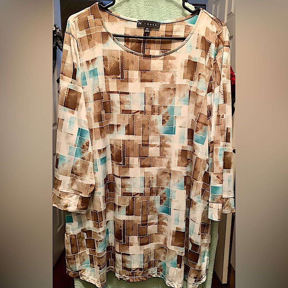 N Touch Brown and Cream 3/4 Sleeve Blouse